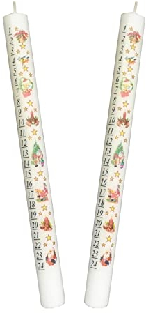Meissner-Handel - Auswahl - 2 Stück Weihnachtskerze/Adventskerze/Adventskalender 2 x 24 cm weiß (004) - jeden Tag EIN Stückchen abbrennen - Auswahl Motiv