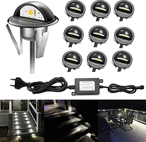 CHNXU Treppenbeleuchtung 10er Set LED Bodeneinbaustrahler Kaltes Weiß IP65 Wasserdicht Außen Terrassen Einbaustrahler Ø35mm Bodenlampe für Garten Holzbrücke Pool Holzdeck, Schwarz