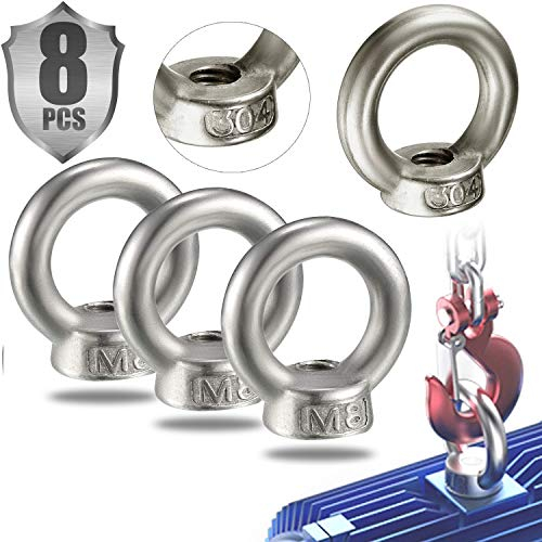 ADNEWX 8 Stk Ringmutter M8 Ösenmutter 304 Edelstahl Metrisch Ringmutter Gegossen Poliert Augenmutter für Seilmontage Transportmutter Hebezubehö