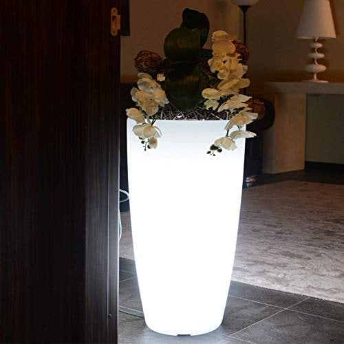 Vaso di Fior Bianco da 90 cm, Secchiello per il Ghiaccio, Fioriera con Luce Led, a Energia Solare, Telecomando, 16 Colori Nelle Stesse Fioriere e Batteria Ricaricabile
