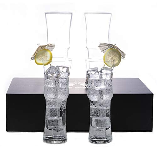 LEMONSODA Tall Cocktail Glasses Set of 4 - Highball Napoli Bar Glasses for Beer, Juice, Iced Tea - 15oz Hurricane Napoli Liquor Glasses - Drink Glasses