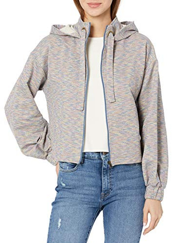 KENDALL + KYLIE Damen Front Zipped Cropped Hoodie Kapuzenpullover, Tropic/Grau, Small