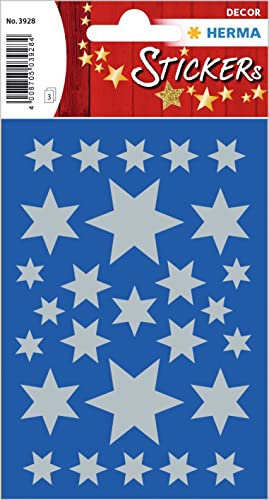 HERMA 3928 Aufkleber Sterne Silber, 81 Stück, Stern Sticker aus Papier, Weihnachtssticker Sternaufkleber für Weihnachten Geschenke Adventskalender Dekoration Kinder Belohnung DIY Basteln