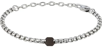 Breil, Kaleido Kollektion, Herrenarmband aus Farbigem Edelstahl, mit Kleinem Seidenmatten Sechseck aus IP-Kanonenstahl und Praktischem Karabinerverschluss, Längenverstellbar von 17 bis 22 cm, Silber