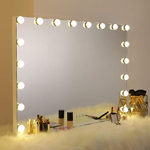 WAYKING Hollywood Spiegel groß Schminkspiegel mit Beleuchtung 18 Dimmbare LED Lampen Makeup Spiegel für Schminktisch groß Theaterspiegel 3 Farbtemperatur USB Ladenanschluss Weiß 80X60 cm