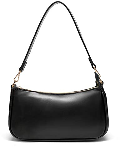 NIUEIMEE ZHOU Schultertasche für Damen, Retro, veganes Leder, klassische Clutch, Handtasche, Geldbörsen mit Reißverschluss, Schwarz, Small, Umhängetasche