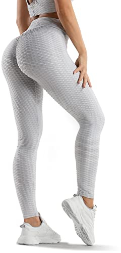 Oielai Tik Tok Damen Sport Leggings, High Waist Push Up Boom Booty Leggings mit Bauchkontrolle, Lange Sporthose Fitnesshose Yoga Leggings für Damen Mädchen, Grau, M