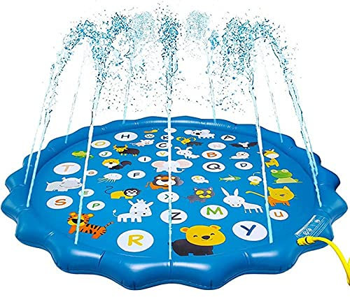 Spritzmatte, Sprinkler für Kinder, Wasserspielzeug für Kinder, Outdoor-Wasserspielmatte, Spritzschutz für Hunde, Kinder, rutschfest, für den Sommer, Garten, Alphabet, 172 cm