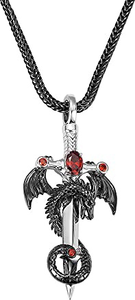 Herren-Halskette mit Drachen-Anhänger, mittelalterlicher Geburtsstein, Vintage-Punk-Anhänger, Monster, Mut, Drache, Schmuck, Vatertag, Freund, Geschenk