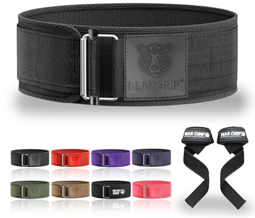 BEAR GRIP - Selbstverriegelnder Gewichthebergürtel, Premium Gewichthebergürtel für Crossfit, Powerlifting, Bodybuilding, Hebegürtel für Männer und Frauen (Schwarz 2, XL)