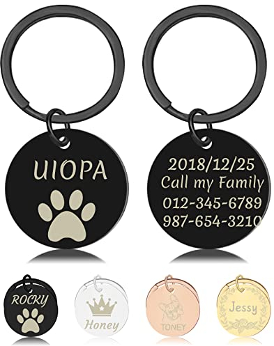 Uiopa Hundemarke mit Gravur, Hundemarken und Katzenmarken Personalisiert, Runde Hundemarke aus Edelstahl für Haustier, Plakette mit Gravur