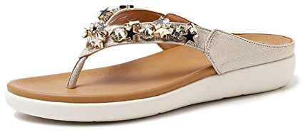 LICHENGTAI Infradito Donna Comode, Infradito Piatti Estivi, Sandali Ortopedici con Supporto per Arco, Flipflop Glitter Perline Strass, Ciabatte da Spiaggia Leggere Antiscivolo, 37 EU