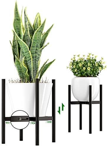 EKNITEY Adjustable Plant Pot Stand: Indoor Outdoor Modern Flower Holder Metal Plant Rack Organizer Planter Stand for Garden Patio Corner Bathroom Living Room Balcony Home Office (Black)