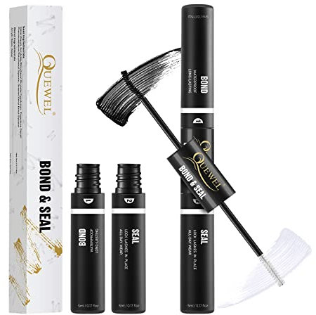 Lash Bond and Seal QUEWEL Cluster Lashes Glue for DIY Eyelash Extensions Individual Lashes Adhesive & Sealant Black Eyelash Glue Waterproof Protective Coating Super Strong Hold…