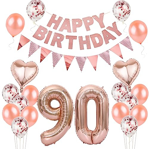 Luftballons 90. geburtstag Frauen deko rosegold,Geburtstagsdeko 90 jahre Frauen,ballons 90 Geburtstag Dekoration,deko 90. Geburtstag Deko rosegold,geburtstags banner 90 deko