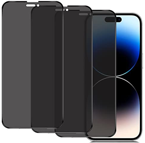 IBETEK Schutzfolie für iPhone 14 Pro Sichtschutz, [3 Stück] Anti Spy Sichtschutz Panzerglasfolie Tempered Glass 9H Härte Gehärtetem Glas Dunkel Folie Blickschutzfolie Displayschutzfolie