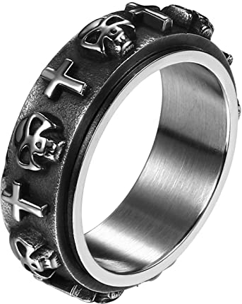 OIDEA Herren Spinner Ring Schädel: Spinnringe mit Totenkopf Cool Fidget Ringe Geschenk für Männer Silber 65 (20.7)