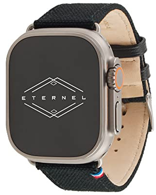 Eternel - Cinturino compatibile con Apple Watch New Rover nero 44/45/46/49 mm adattatori Ultra (titanio) - Tessuto made in France - Compatibile con tutti gli Apple Watch