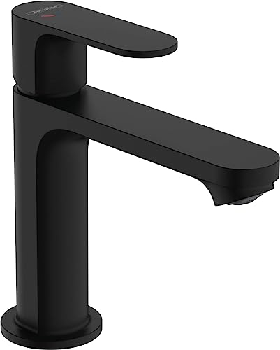 hansgrohe Rebris S - Rubinetto per lavabo con scarico a tirante, risparmio energetico (CoolStart), Miscelatore lavabo risparmio idrico (EcoSmart+) con altezza bocca 109 mm, nero opaco, 72588670