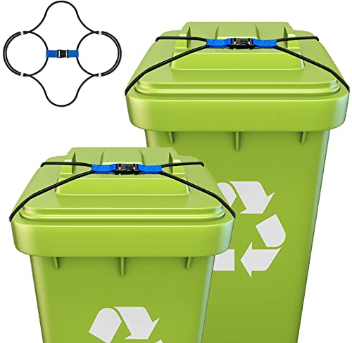 Pack of 2 Rubbish Bin Lid Locks-Bungee Cord for Outdoor Bins, Suitable for Random Colors