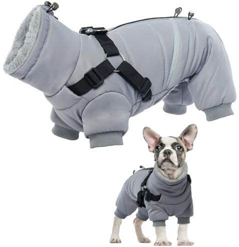 Hundejacke Mittelgroße Hunde, Winterjacke Fleece mit Geschirr Hundemantel Warmer Fleece Hundemantel Hundewesten-Geschirr Hundepullover Winter(Grau, M)