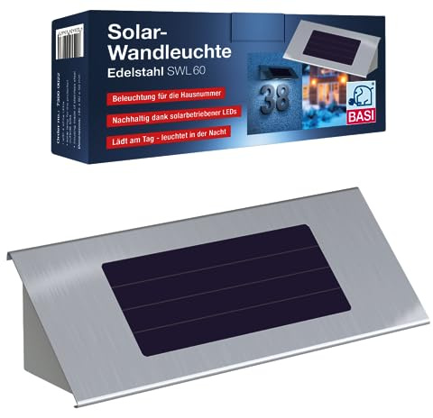 BASI Lampada da parete a LED solare in acciaio inox per numeri civici | numero civico illuminato | luce numero civico | lampada notturna da esterno alimentato a energia solare con materiale di
