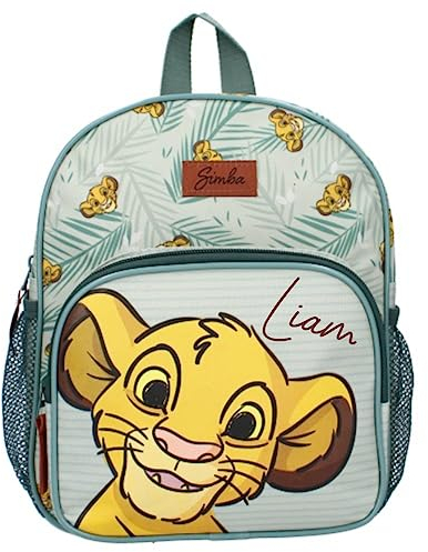 Personalisierter Kindergarten-Rucksack mit Name Disney König der Löwen Simba | Kleiner Kinderrucksack Jungen Mädchen | Freizeitrucksack mit seitlichen Netztaschen