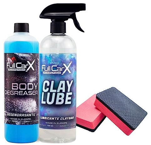 AutoFullCar FullCarX Kit de nettoyage en profondeur de carrosserie de voiture | Dégraissant + Clay Lube + 1 Pad Décontaminant | Élimine les tourbillons et les rayures et la pollution de la peinture
