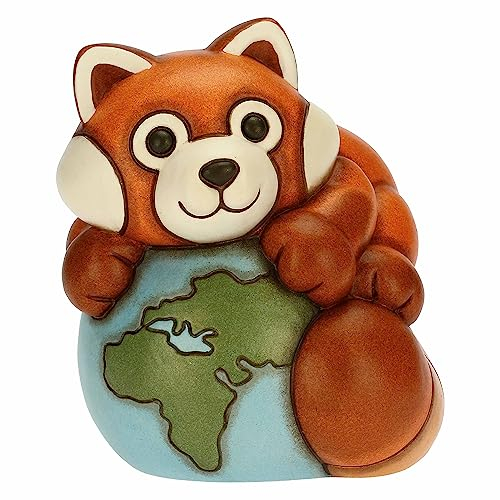 THUN, Panda Rosso con Mondo in Ceramica Decorata a Mano, Linea Otto Dreamer, 10x9.9x11.5 cm h