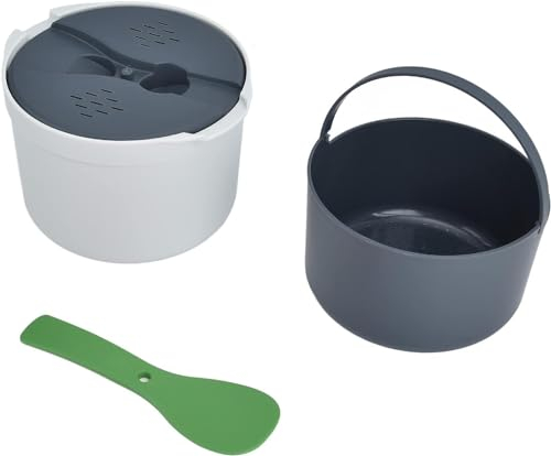 Microwave Rice Cooker Steamer, Microwave Rice Cooker 2 Cup, Microwave Pasta Cooker with Strainer, 2 L Microwave Cookware Set for Rice, Pasta, Vegetables, Quinoa, Oatmeal, Ramen Non stick (green)
