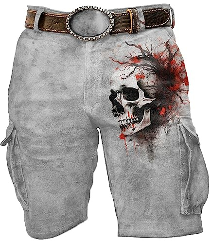 Gefomuofe Herren Totenköpfe Cargo Camouflage Wanderhose Trekkinghose Schnelltrocknend Leicht Combat Trousers Tactical Hose Herren Cargo Shorts Vintage Zeichenfolge Elastischer Bund Cargohose