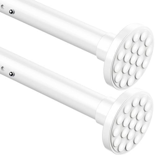 2 Pezzi Asta telescopica allungabile per tenda da doccia, senza fori, lunghezza extra per morsetto, asta telescopica, per bagno, camera da letto, colore bianco (305-355 cm, diametro 32 mm)