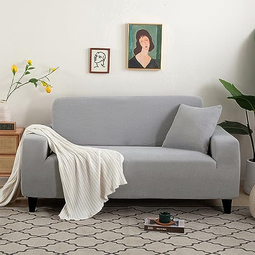 DOTBUY-SHOP Stretch Sofa Überzug - Elastische Wasserdicht Couch Überzug 4/3/2/1 Sitzer Stretchbezug Sofabezug Universal Sofa Cover Sofaschoner Möbelschutz (185-230cm,Hellgrau)
