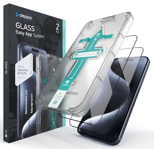 Deppa |2 Stück| für iPhone 15 Pro Max (6.7') Schutzfolie mit Schablone | 9H Stoßfest | Vollständige Abdeckung | Blasenfreie, einfache Installation| Ultra-Klar