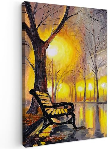 MuchoWow© Bilder Klein 20x30 cm Mini Wohnzimmer Deko Modern Wandbild Foto auf Leinwand Bild Schlafzimmer Room Decor Geschenke Kunstdruck - Gemälde - Bank - Wasser - Licht - Ölgemälde