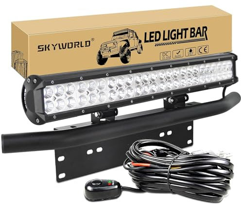 SKYWORLD 23 Zoll 144 W Offroad-LED-Lichtleiste, Auto-Kennzeichenhalterung, 12 V 24 V, 3D-Kombi-LED-Leiste/Arbeitsscheinwerfer, Bootslichtleiste für Auto, LKW, SUV, 4x4, ATV mit Kabelsatz