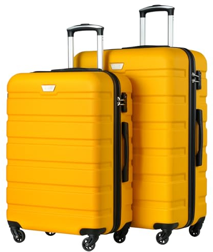 COOLIFE Koffer Premium Koffer Hartschalenkoffer Trolley Rollkoffer Reisekoffer Kofferset Handgepäck mit TSA-Schloss und 4 Rollen (Zitronengelb, Set-2tlg(M + L))