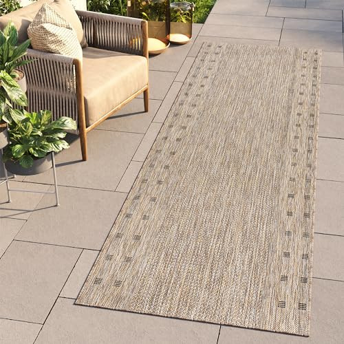TAPISO Melissa Teppich Läufer Flur Outdoor Indoor Braun Schwarz Modern Design Wetterfest UV-beständig Wohnzimmer Balkon Terrasse ÖKO-TEX 70 x 400 cm