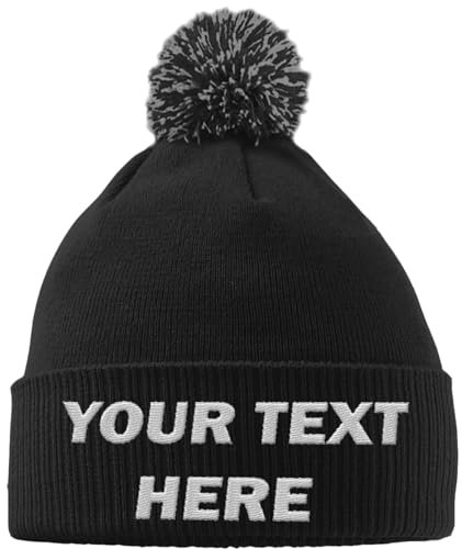 Hippowarehouse Personalised Embroidered Beanie Hat with Bobble Custom Gift Funny Black
