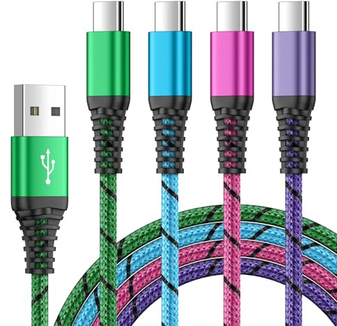 Ouorkee USB C Charger Cable, 4Pack [3FT+3FT+6FT+6FT] USB A to USB C Cable | Nylon Type C Fast Charging Lead for Samsung Galaxy S24 S23 S22 S21 S20,Google Pixel 7 Pro 6 Pro,iPhone 16 15 pro,iPad