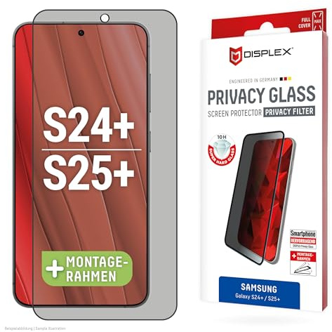 Displex Privacy Schutzglas für Galaxy S25+, S24+ (10H), Eco-Montagerahmen | DISPLEX Privacy Glass, 10H Panzerglas, 2-Wege Blickschutz, maximale Abdeckung, Anti-Shock, Bruchschutz, kratzfest
