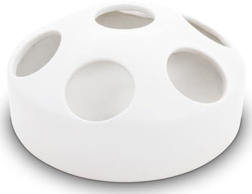 KERAZO 1,5 Liter Keramik Geflügeltränke mit 7 Öffnungen Hühnertränke Ententränke Futterschale Wasserschale Futterstation Wasserstation, 22x10 cm (weiß, 1,5L)