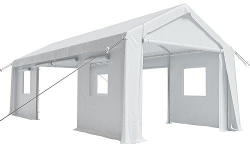 Robuster Carport 3,6 x 50,8 m, tragbare Garage, 4 aufrollbare Türen und 4 Fenster, wasserdicht, Carport-Überdachung für Auto, LKW, Boot, Weiß