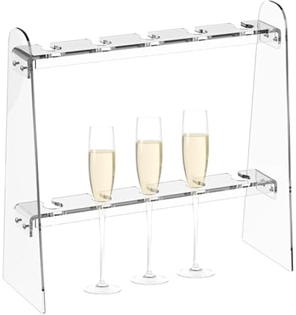 Ynnhik Champagne Flute Holder - 2 Layer Acrylic Transparent Glass Holder | Elegant Easy Assembly Decorative Wine Glass Display Shelves with 10 Slots for Wedding, Graduate