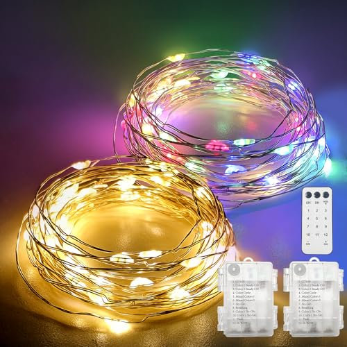 Meision Lichterkette Batterie 2stk 10meters 100LEDs, Micro Lichterkette Außen & Innen mit Timer, Fernbedienung, 12 Modi, Dimmbar LED Lichterketten Batteriebetrieben für Weihnachten, Party, Zimmer