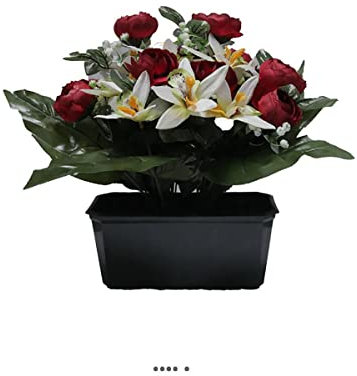 Artificielles.com - Jardinera flores artificiales cementerio ranúnculos y orquídeas H 30 cm L 40 cm Borgoña - color: Borgoña