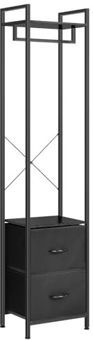 CADUKE Industrie-Garderobenständer aus Metall mit Ablage und Haken, Stabiler Kleiderständer für Flur und Eingang, Schwarz, 40 x 29,2 x 180,8 cm