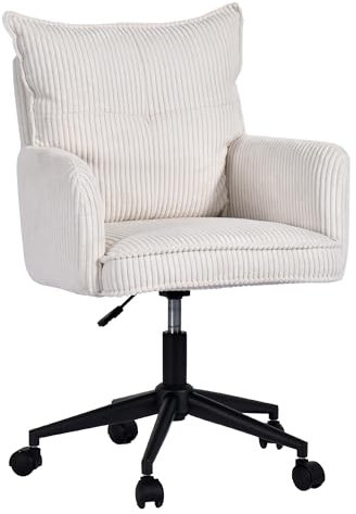 Duhome Bürostuhl Schreibtischstuhl aus Kordsamt, Drehstuhl Schminktisch Stuhl Höhenverstellbar Computerstuhl, Weiß