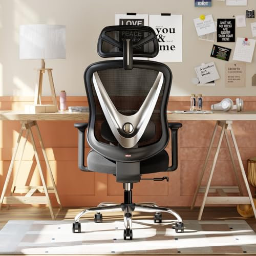 HOLLUDLE Ergonomic Office Chair with 3D Lumbar Support & 3D Adjustable Armrests – V-Back Design, Comfortable Desk Chair for Office & Home, Black