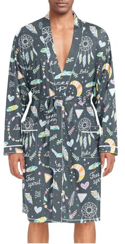 ZZXXB Wild Free Dream Catcher Herren-Nachtwäsche, leicht, langärmelig, Spa-Bademantel mit Taschen, M-XL, blau, L